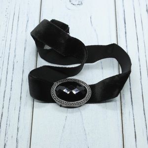 Black Velvet Choker Necklace with Faceted Gem Accent